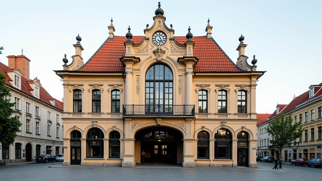 Vilniaus Halės turgaus fasadas su tradicine architektūra